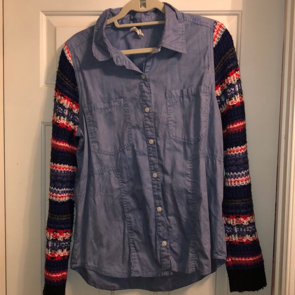 Free People jean button down with sweater sleeves